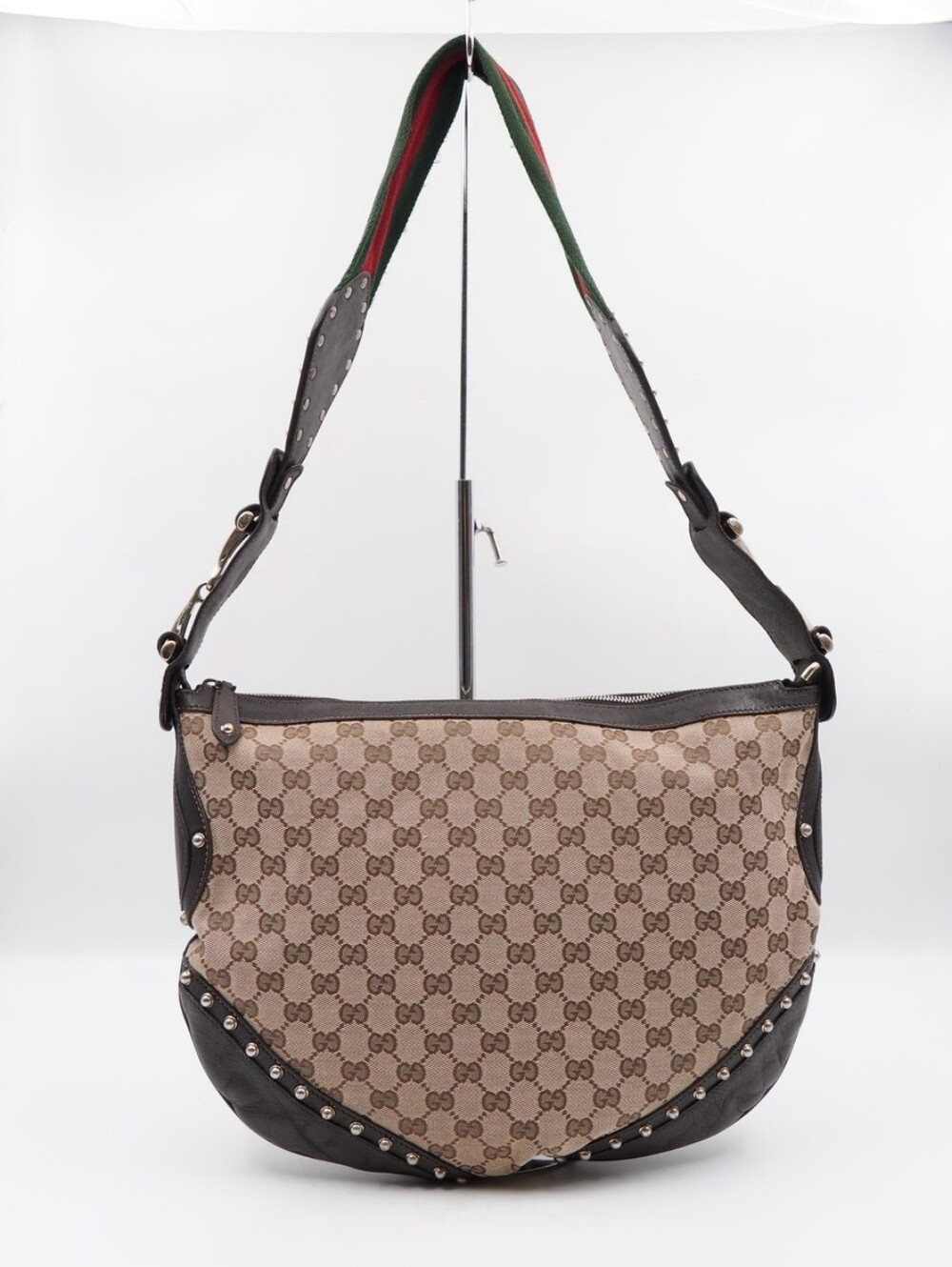 CO48 💟 GUCCI Monogram Pelham Studded Shoulder Bag